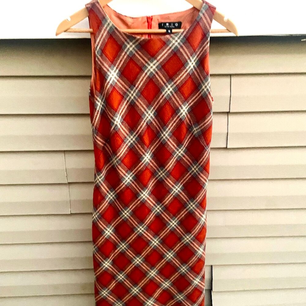 Gorgeous and Elegant Orange/Grey Trio New York Women's Size 6 Plaid Dress